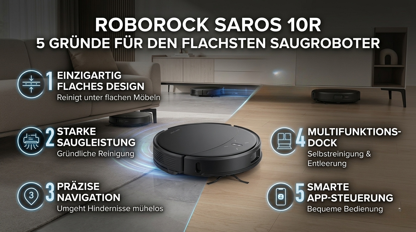 Roborock Saros 10R 5 Gründe für den flachsten Saugroboter