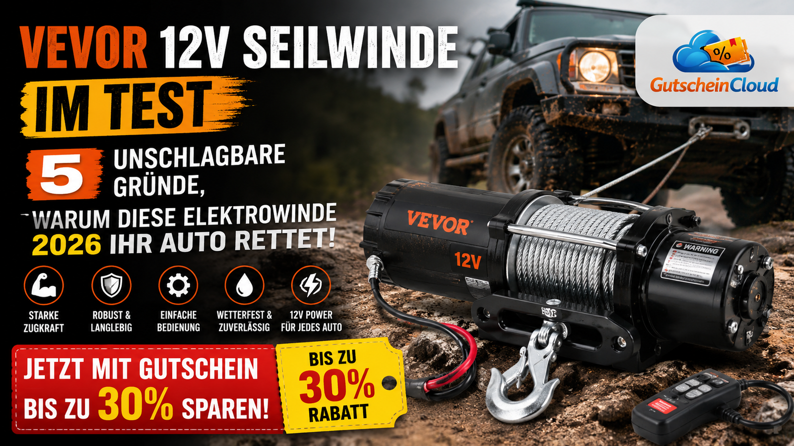 Vevor 12V Seilwinde im Test 5 unschlagbare Gründe, warum diese Elektrowinde 2026 Ihr Auto rettet  jetzt mit Gutschein bis zu 30% sparen