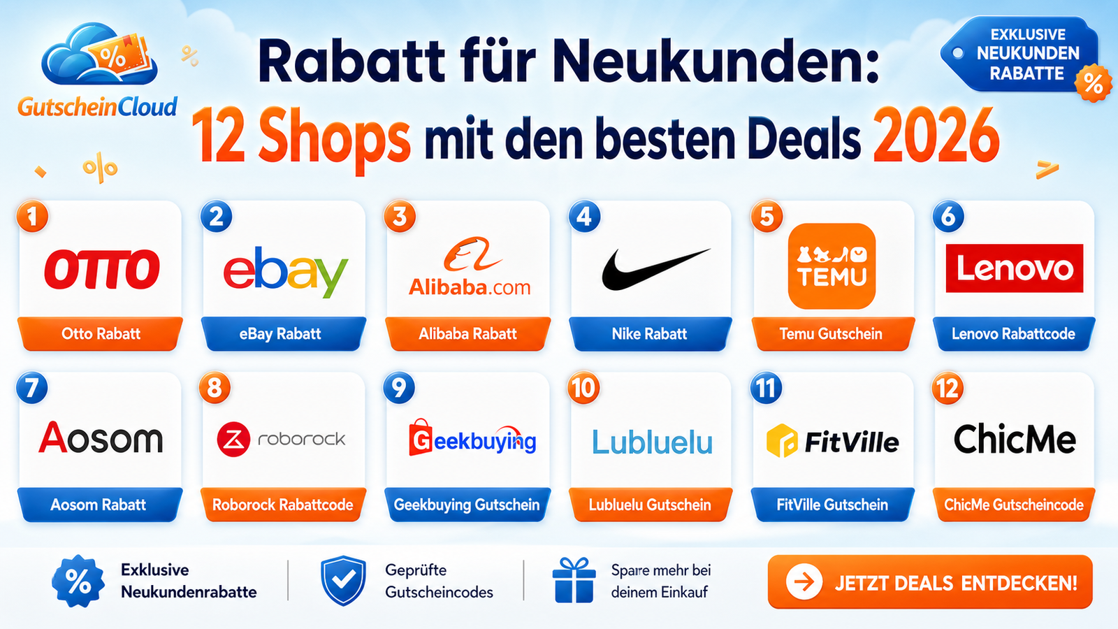Rabatt für Neukunden: 12 Shops mit den besten Deals 2026